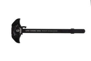 The Geissele Automatics super charging handle features a black anodized finish